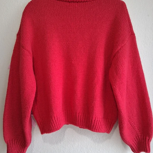 Anthropologie Luna Ivy Red Cardigan Adorned With Pink Bows. Sz.M Cozy - Picture 5 of 10